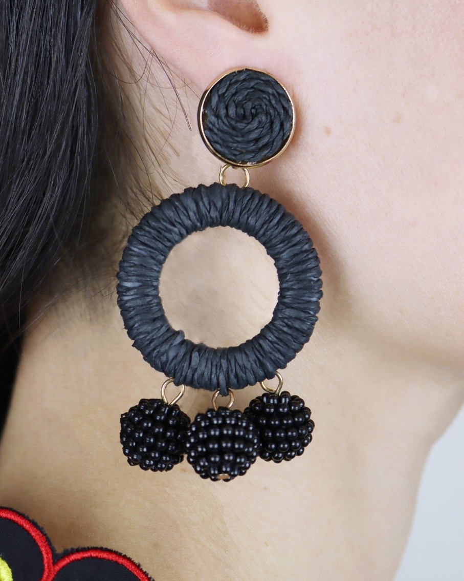 Women 227 Earrings | Black Bobble Ring Earrings