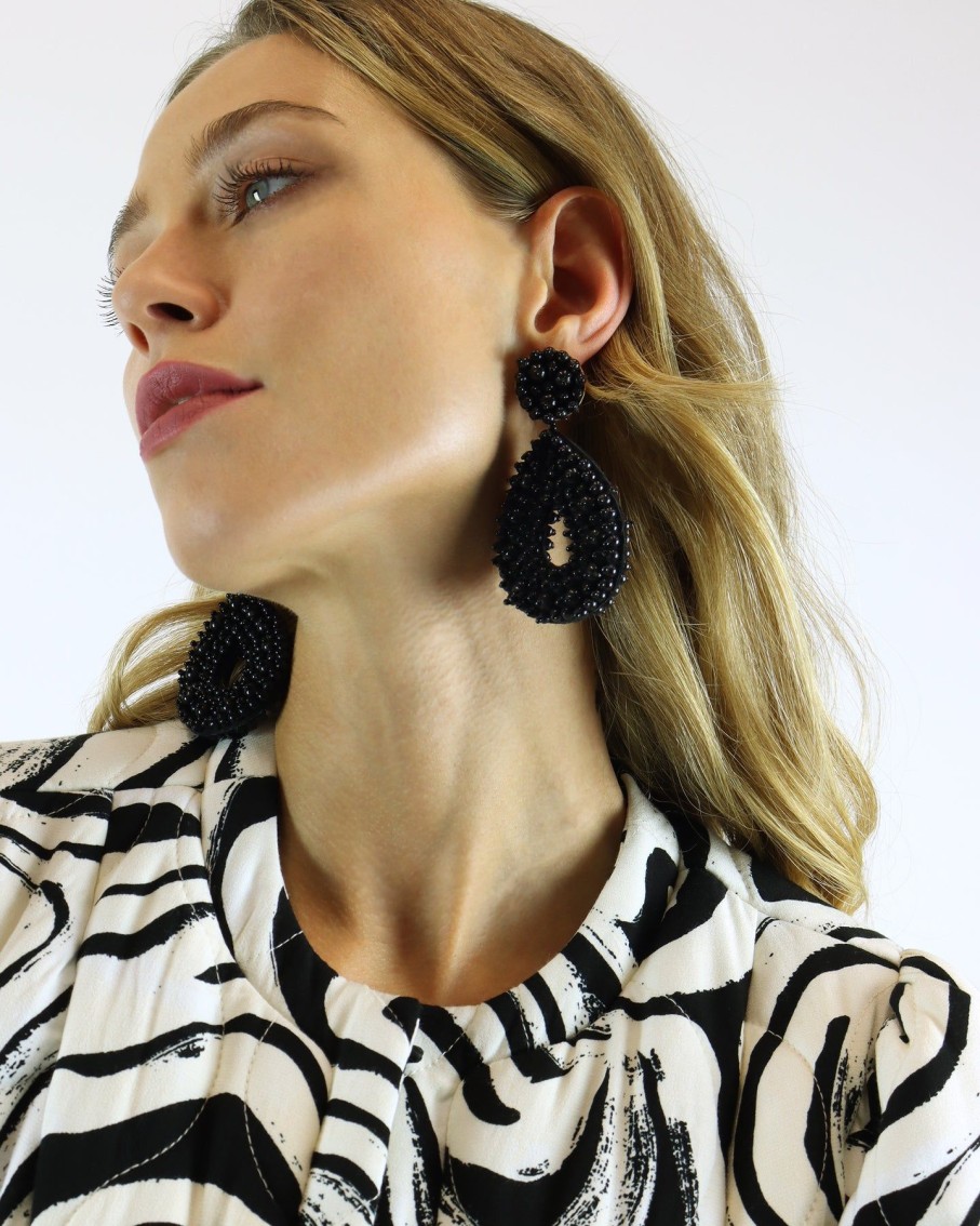 Women BLAIZ Earrings | Black Clip-On Beaded Earrings™