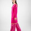 Women Marina V Coats & Jackets | Fuchsia Round Neck Long Jacket With Pockets