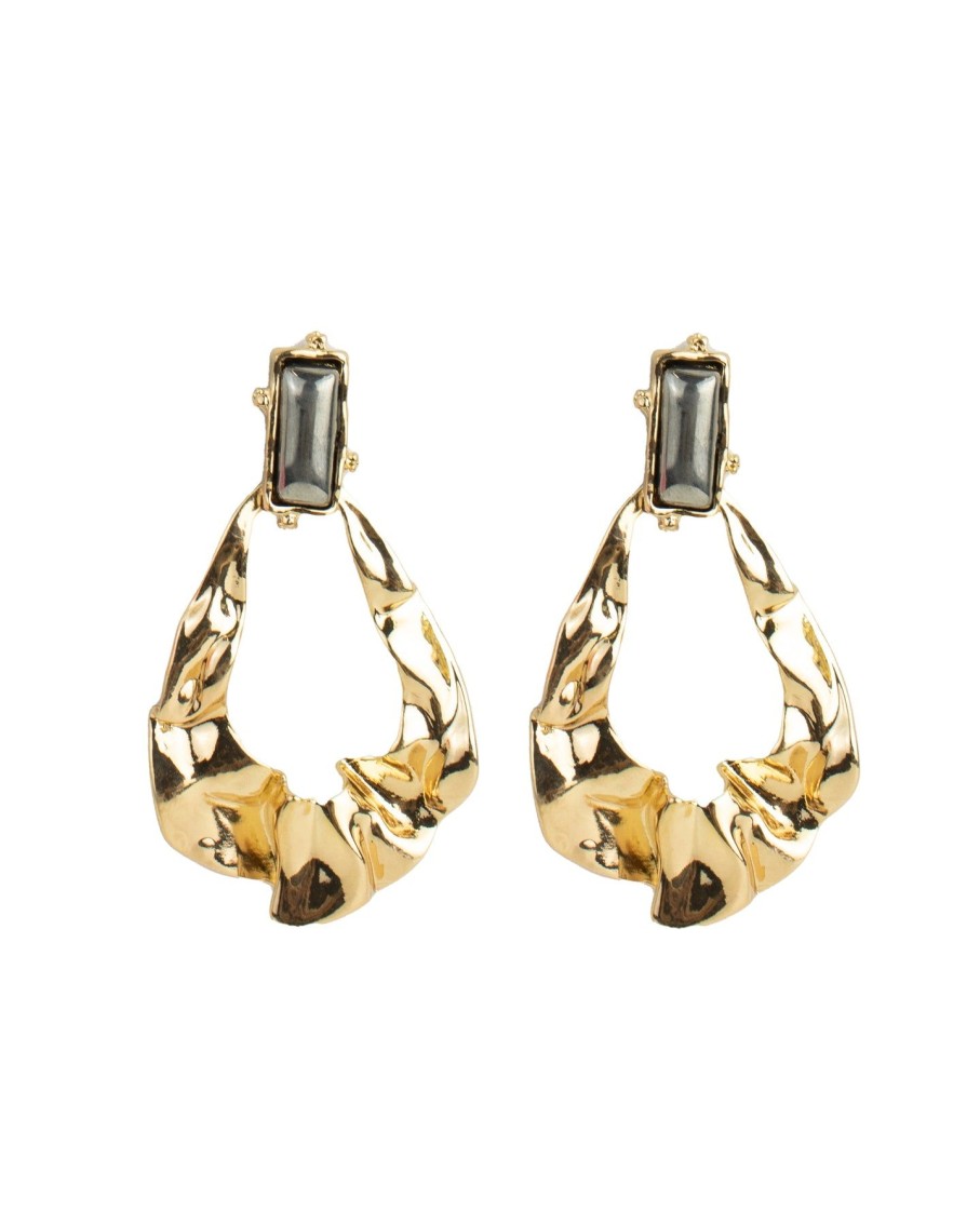 Women 227 Earrings | Metallic Gold Hammered Drop Earrings