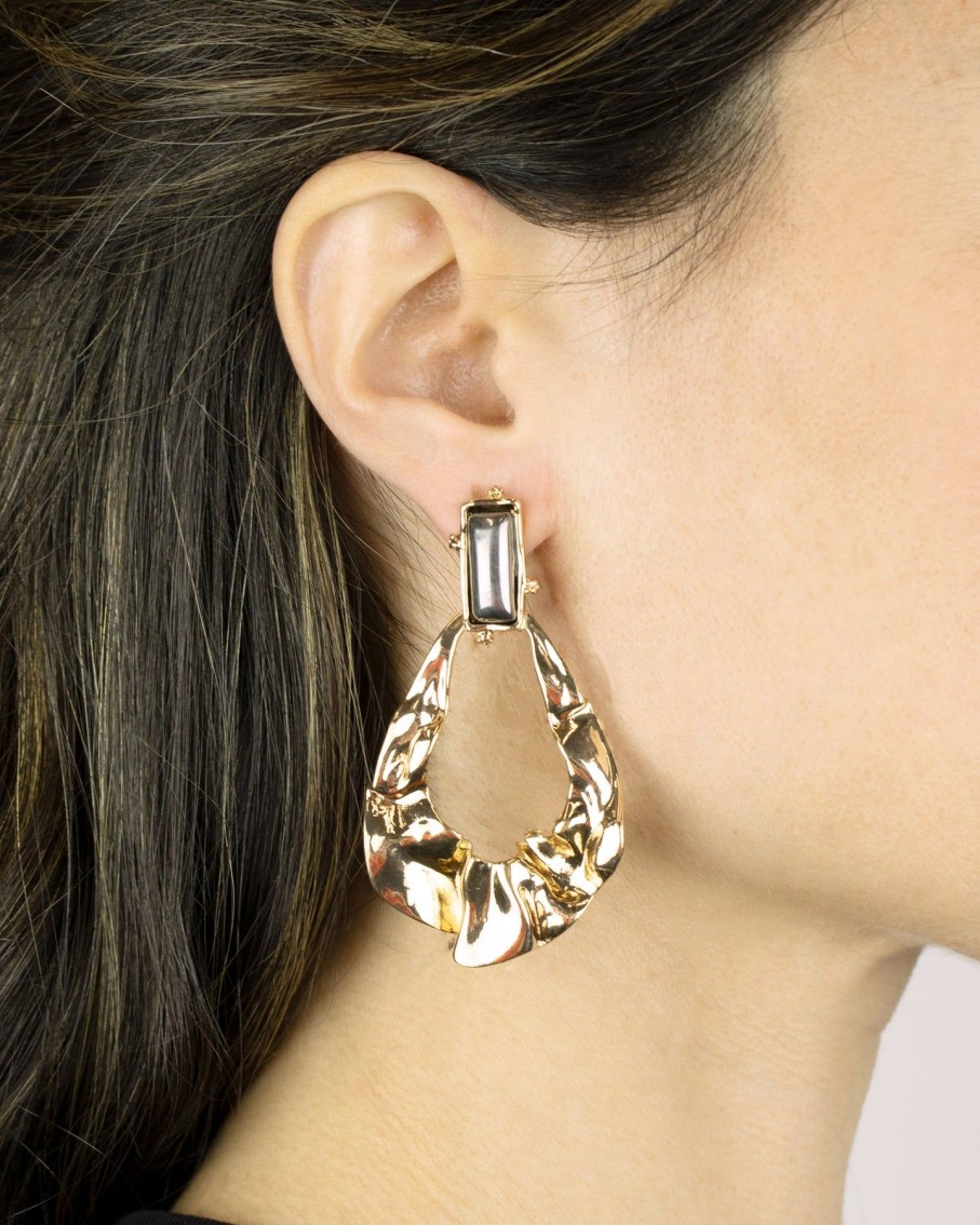 Women 227 Earrings | Metallic Gold Hammered Drop Earrings