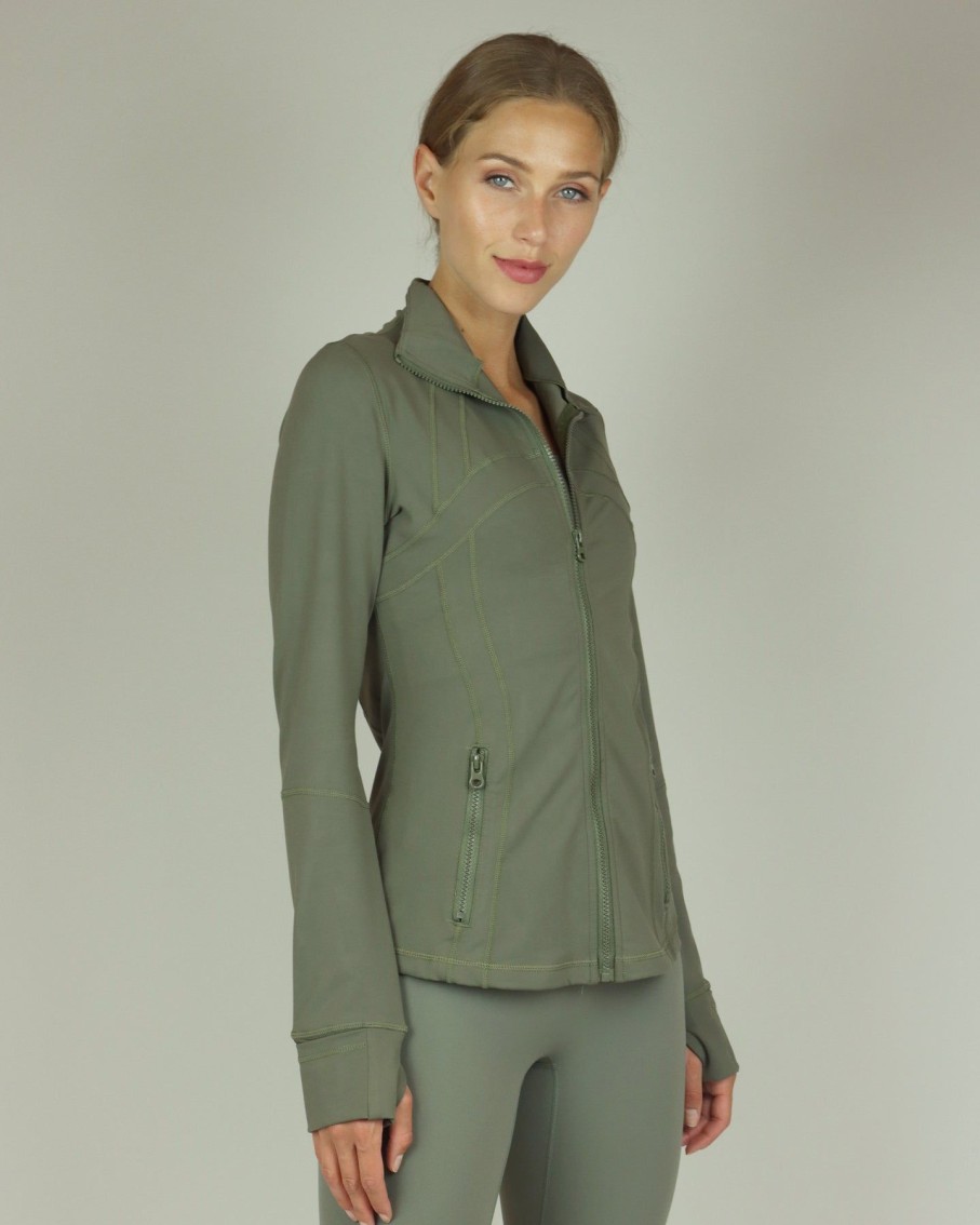 Women BLAIZ Activewear Activewear | Khaki Green Yoga Jacket