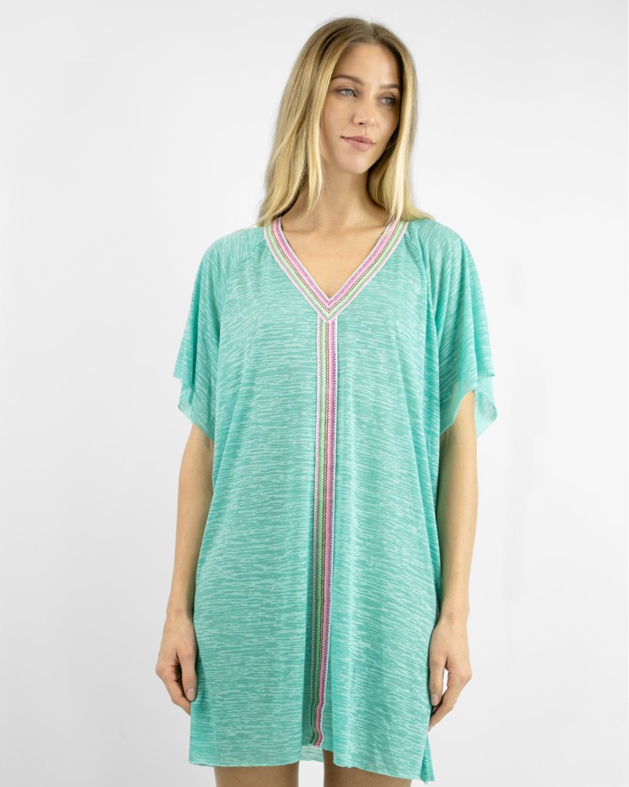 Women Pitusa Dresses | Abaya Mint And Pink Stripe Mini Dress