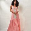 Women Batiche Dresses | Pink Embroidered Maxi Dress