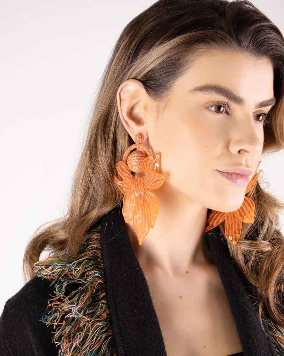 Women Arara for BLAIZ Earrings | Orange Vines And Shines Beaded Earrings