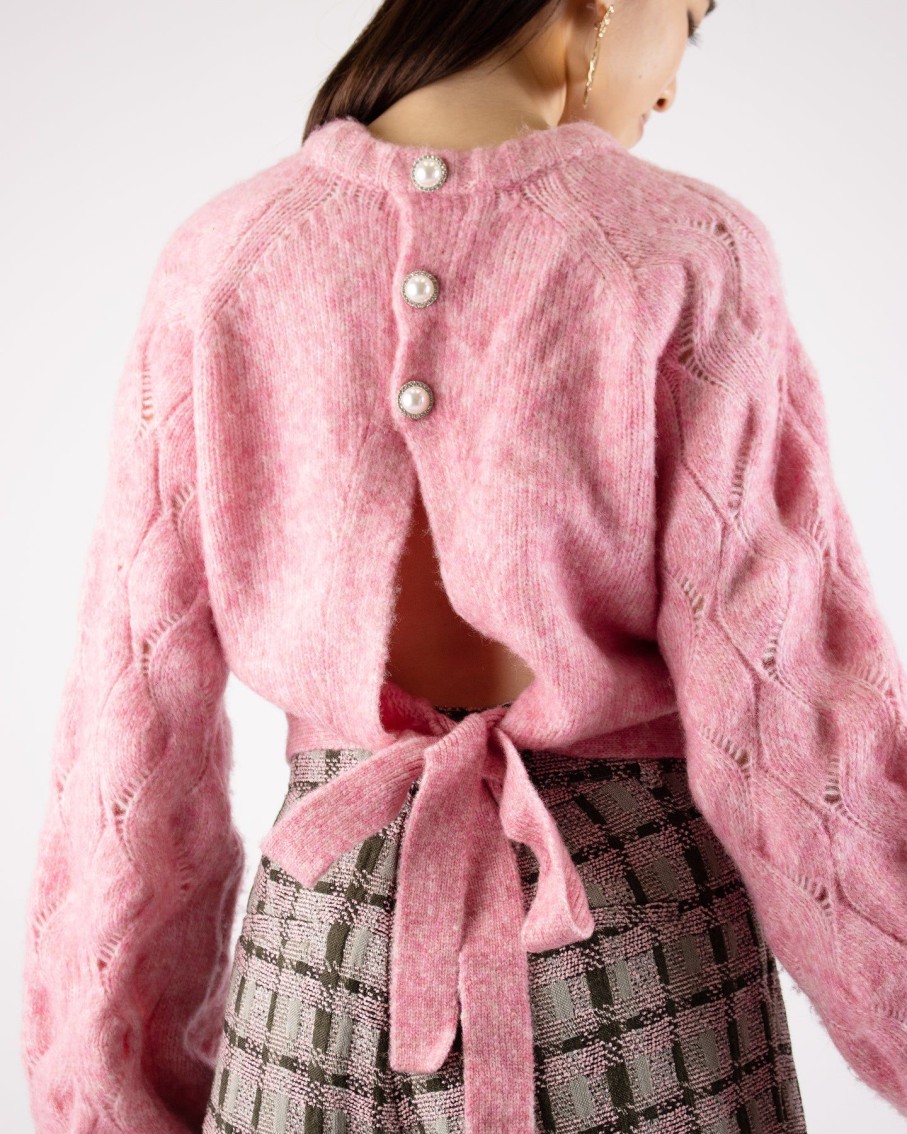 Women Custommade Jumpers & Cardigans | Tilia Pink Bow Cashmere Sweater