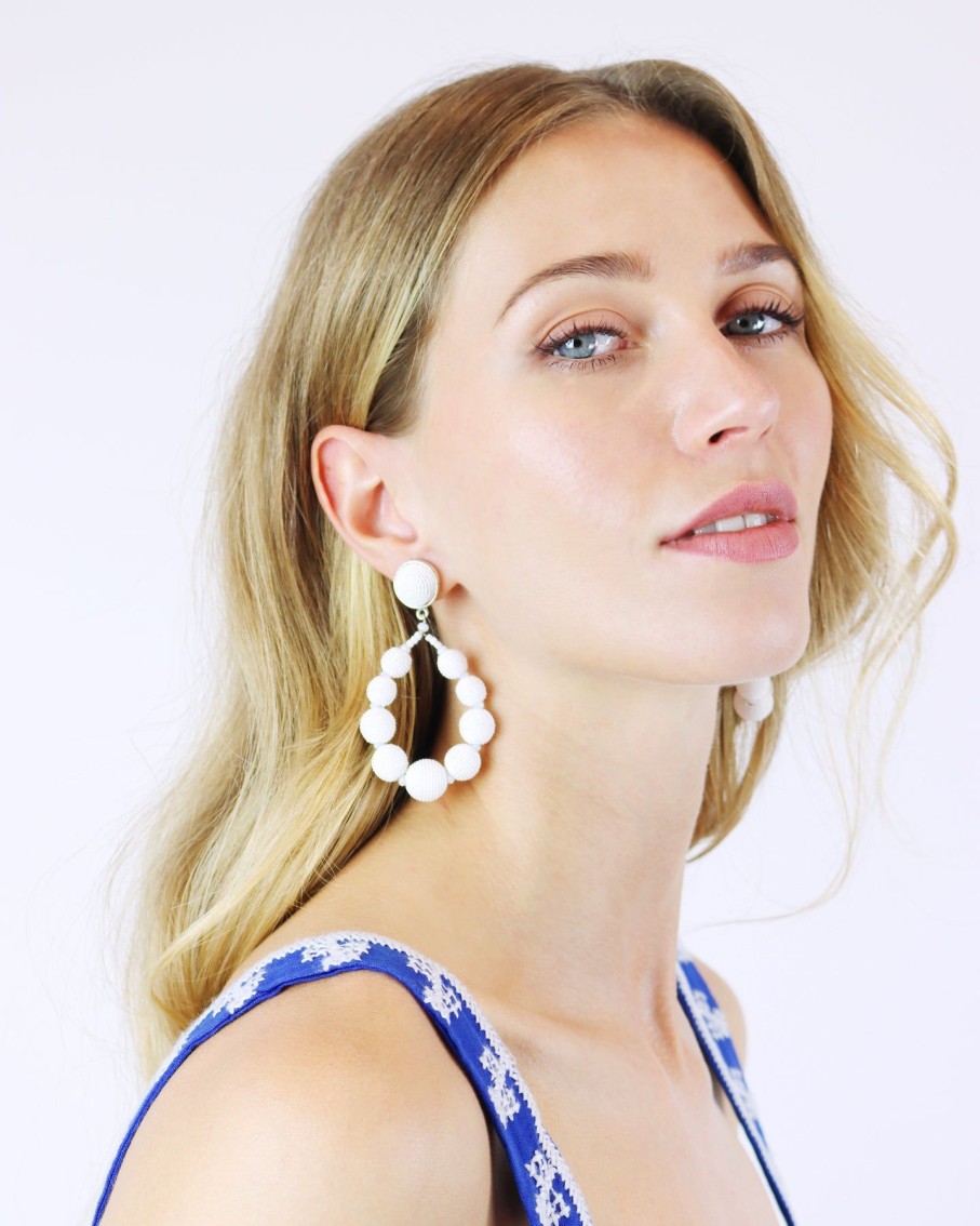 Women BLAIZ Earrings | White Threaded Ibis Teardrop Earrings™