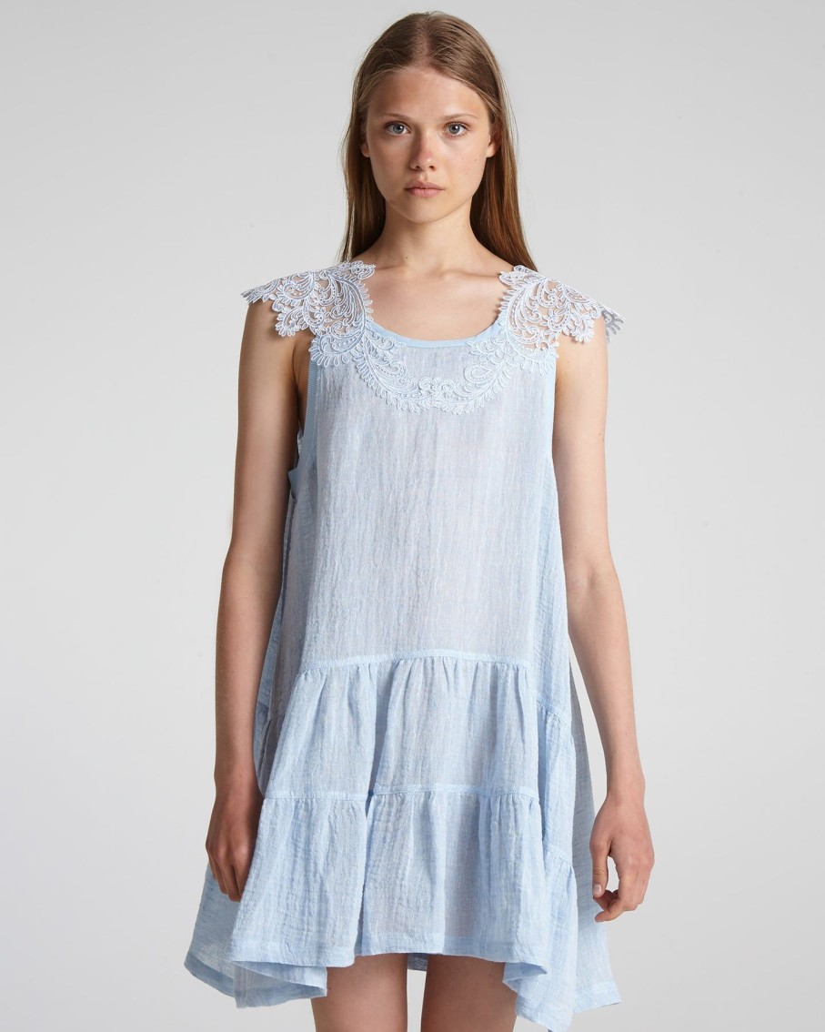 Women Maurizio Mykonos Dresses | Sky Blue Lace Shoulder Straps Diamond Shape Open Back Cover-Up