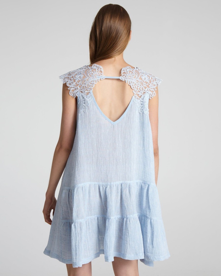 Women Maurizio Mykonos Dresses | Sky Blue Lace Shoulder Straps Diamond Shape Open Back Cover-Up