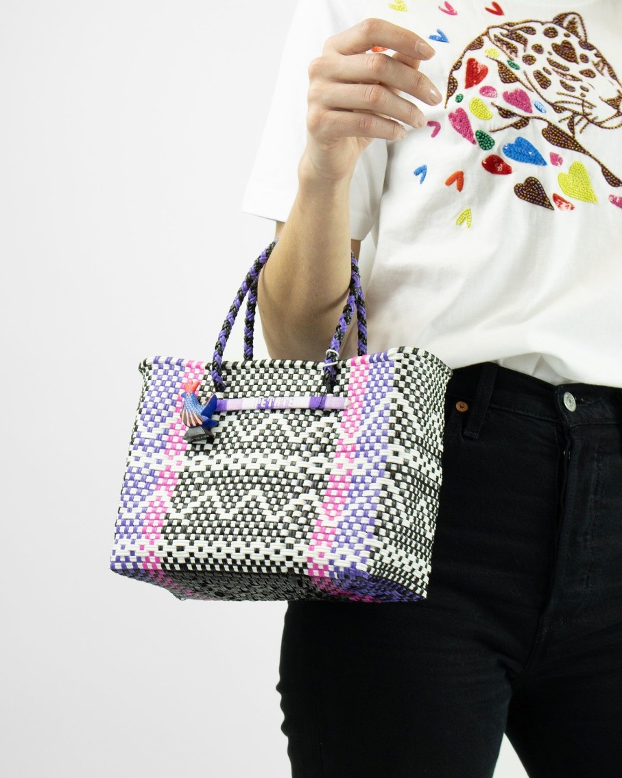 Women Petate Totes | Pink, Purple, Black And White Mini Tote Bag