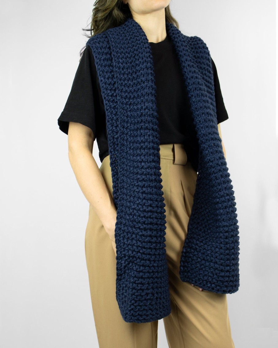 Women 227 Hats, Gloves & Scarves | Navy Blue Chunky Knit Scarf