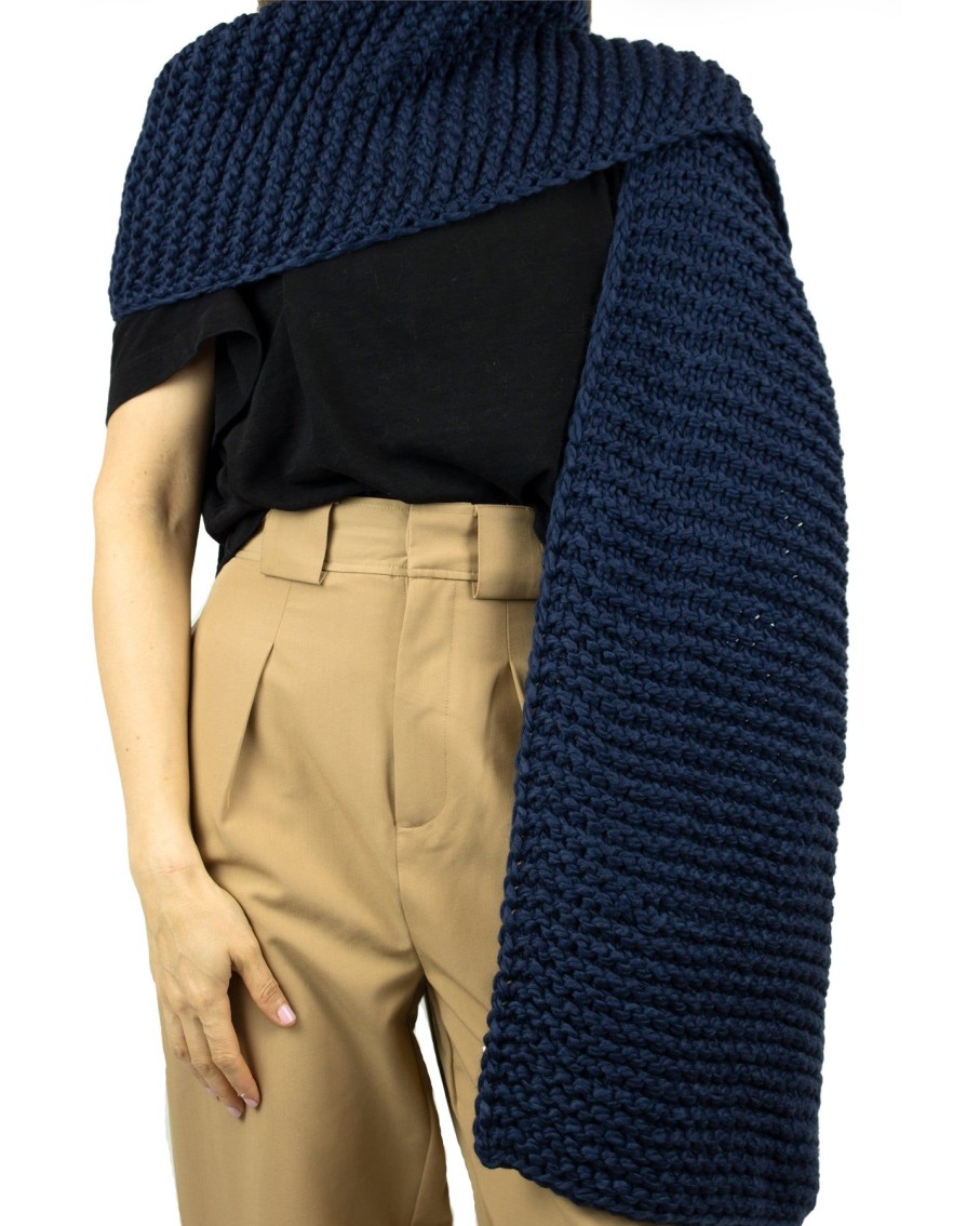 Women 227 Hats, Gloves & Scarves | Navy Blue Chunky Knit Scarf