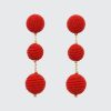 Women BLAIZ Earrings | Red Triple Bobble Earrings