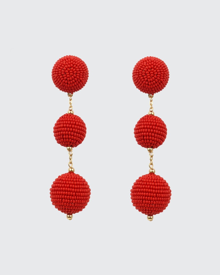 Women BLAIZ Earrings | Red Triple Bobble Earrings