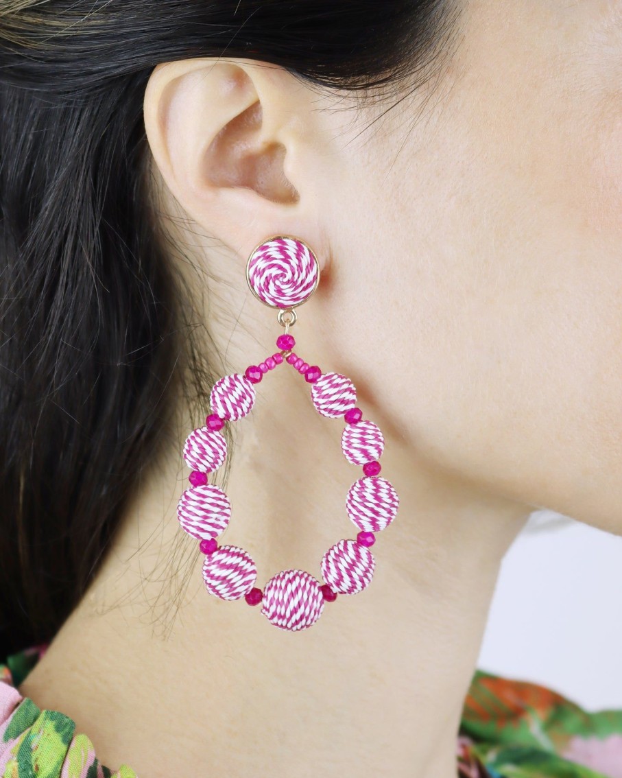 Women BLAIZ Earrings | Fuschia And White Intertwined Ibis Teardrop Earrings™