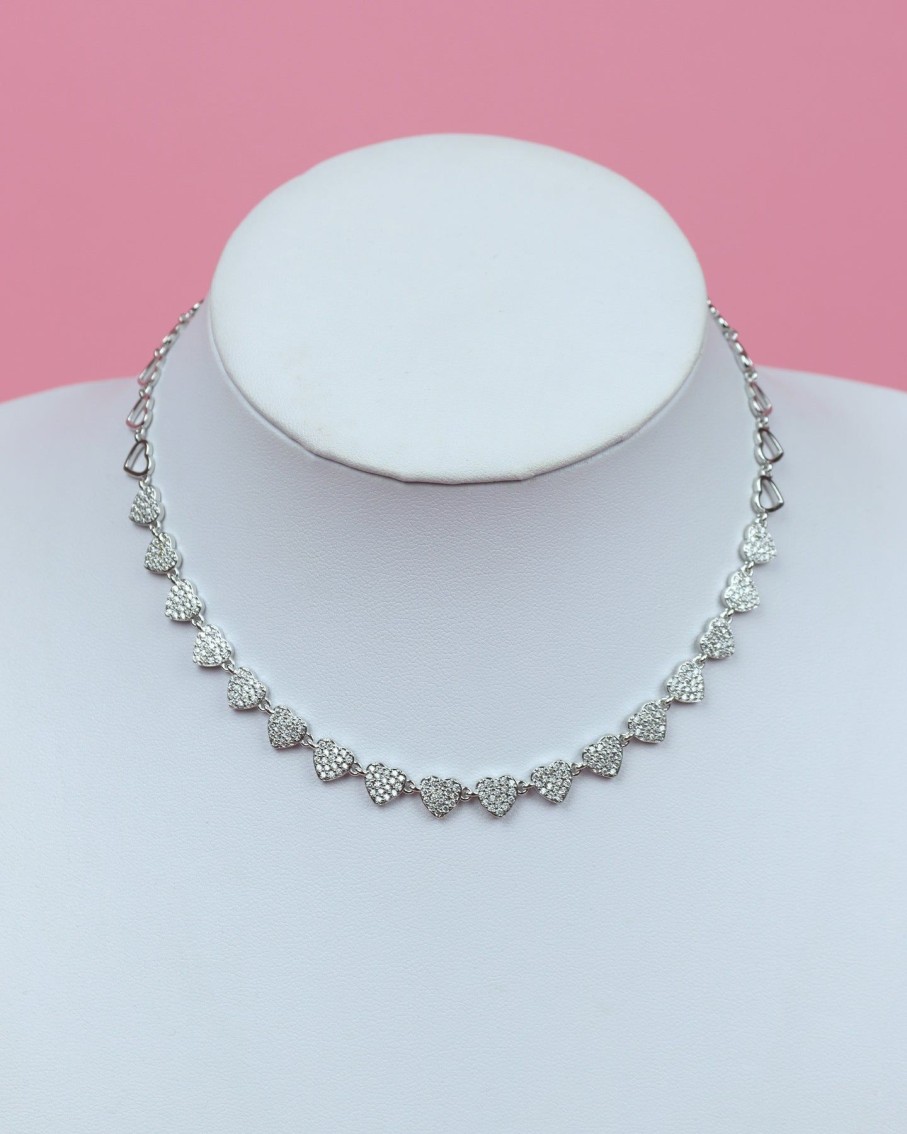 Women 227 Necklaces | Silver Hearts Choker