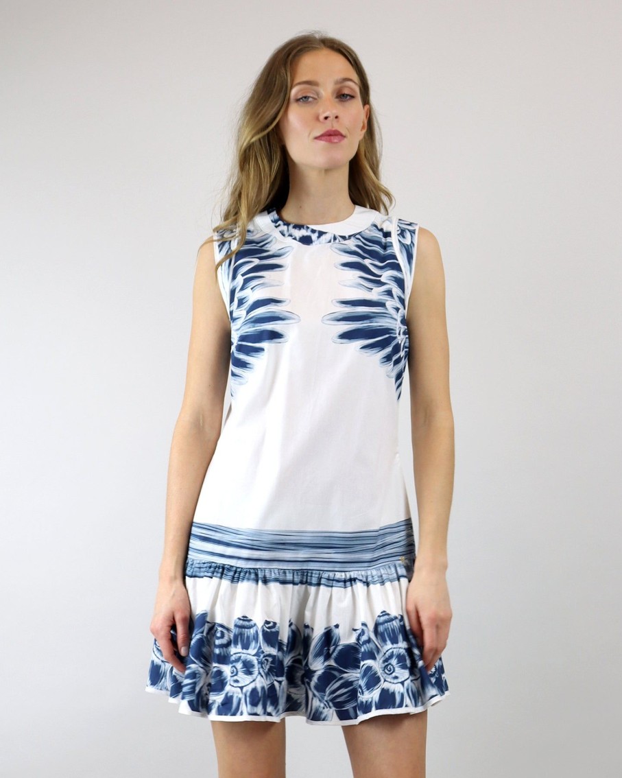 Women Agua De Coco Dresses | Blue Feather Sleeveless Mini Dress