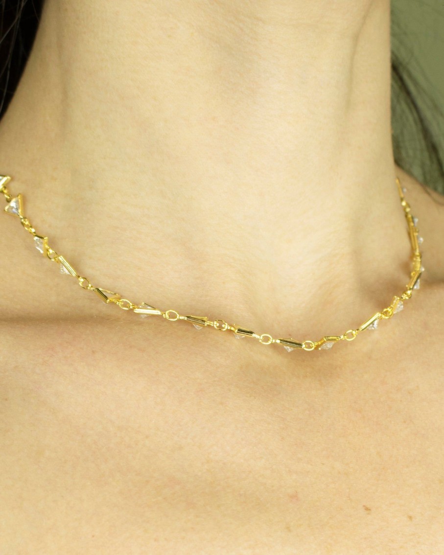 Women 227 Necklaces | Gold Triangle Crystal Delicate Gold Necklace