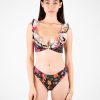 Women Silvia Schaefer Swimwear & Beachwear | Black Botanic Print Ruffle Bikini Set