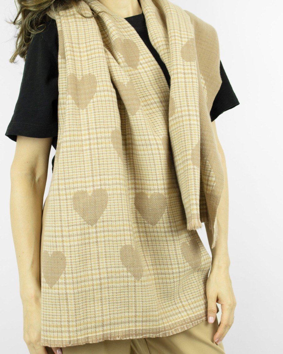 Women 227 Hats, Gloves & Scarves | Beige Double-Sided Heart Tweed Oversized Scarf