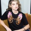 Women Arara for BLAIZ Tops & T-Shirts | Blooming Tiger Beaded Black Arara T-Shirt