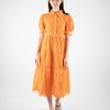 Women Marina V Dresses | Orange Embroidered Midi Dress