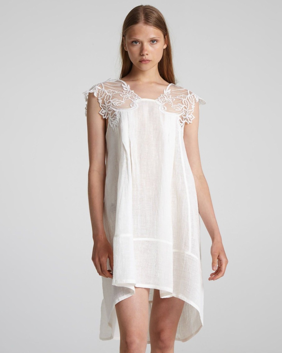 Women Maurizio Mykonos Dresses | White Lace Wide Strap Cover-Up