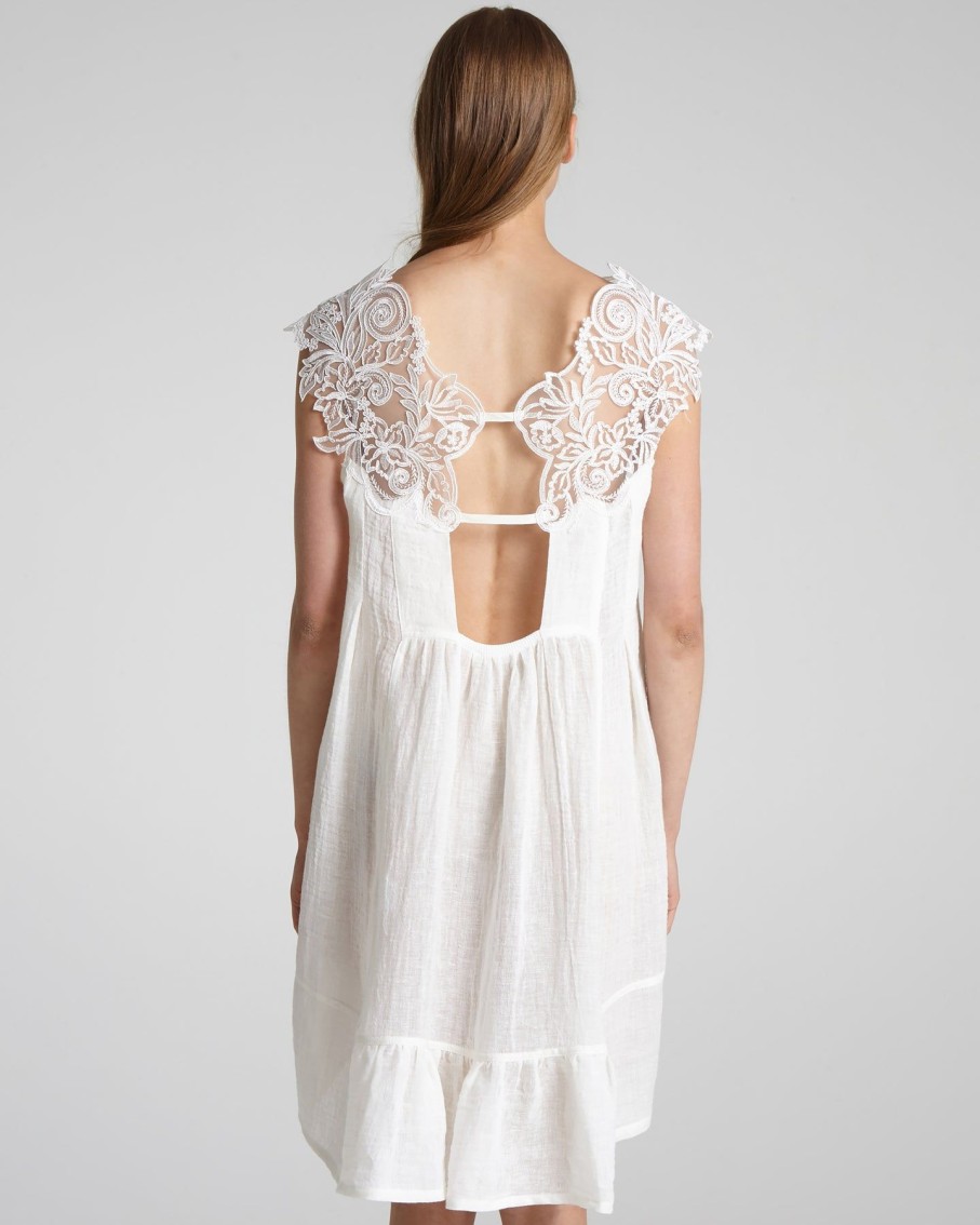 Women Maurizio Mykonos Dresses | White Lace Wide Strap Cover-Up