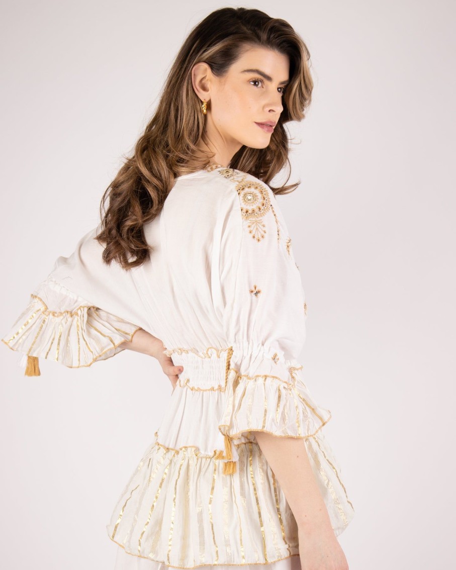 Women BLAIZ Dresses | White And Gold Embroidered Dress