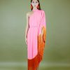 Women Tufi Dresses | Coral Pink Asymmetrical Fringe Midi Dress