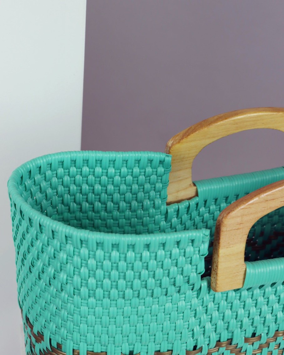 Women BLAIZ Mexico Beach Bags | Octavia Wooden Handle Woven Tote