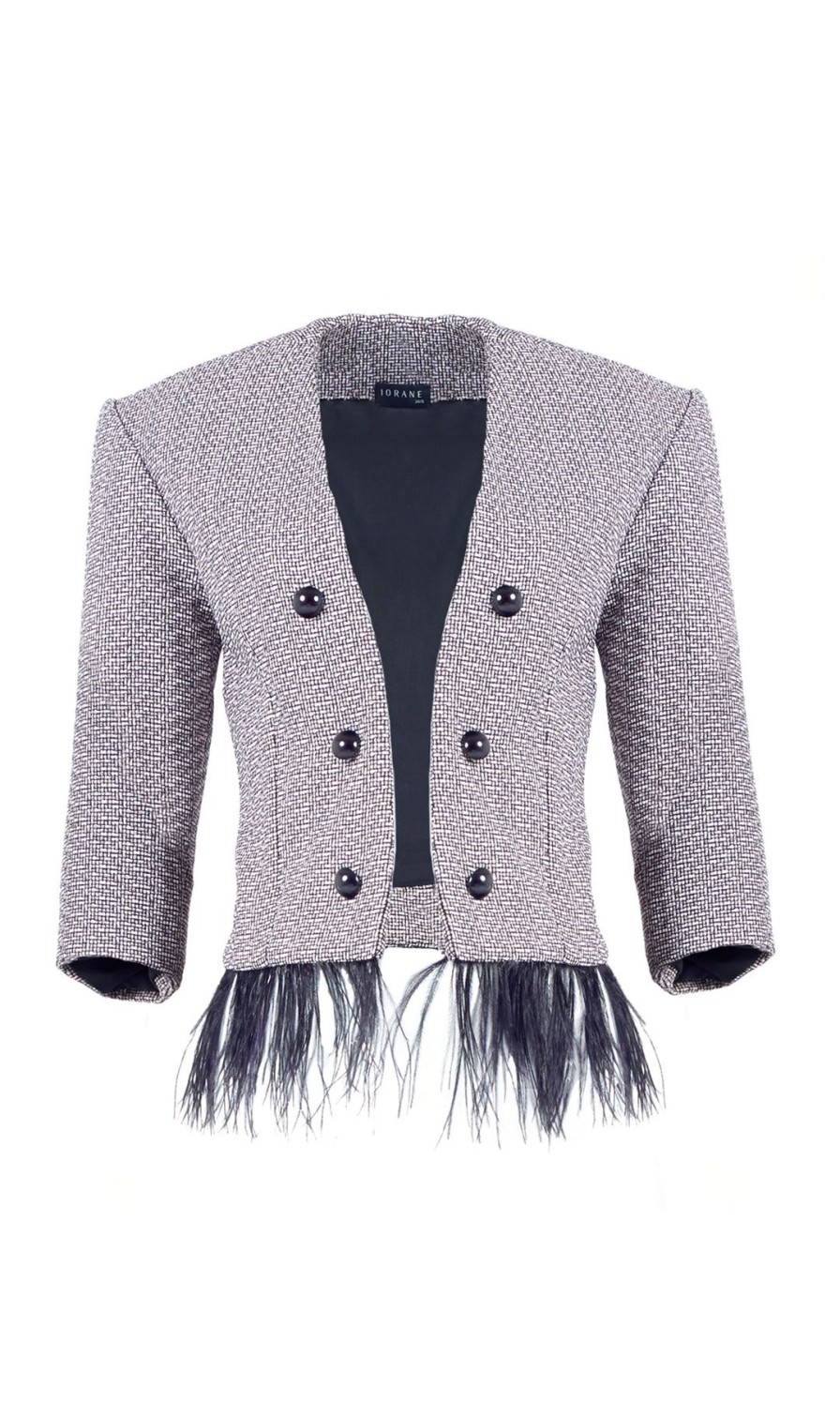 Women Iorane Coats & Jackets | Tweed Feather Trim Blazer