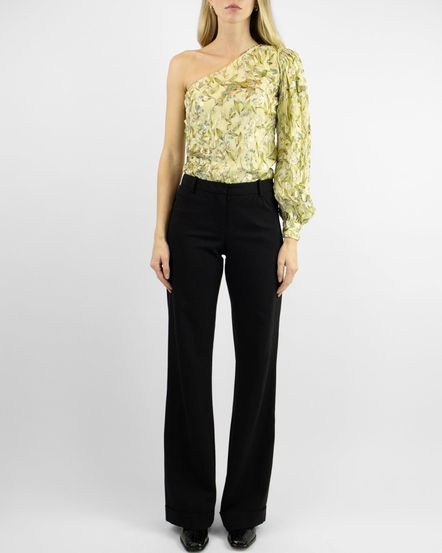 Women Arara for BLAIZ Shirts & Blouses | Valentina One-Shoulder Ethereal Green Lurex Blouse