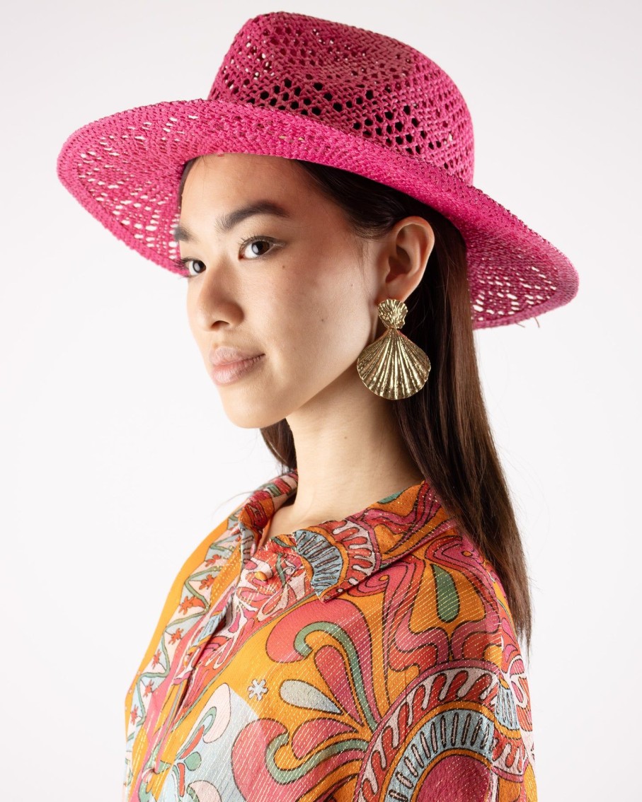 Women Blaiz Hats, Gloves & Scarves | Joanna Fuchsia Cowrie Shells Paper Straw Hat