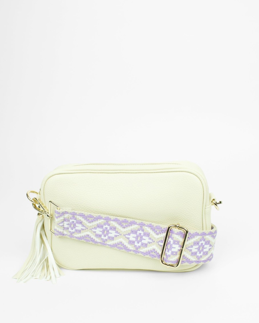 Women BLAIZ Clutches | Ivory Leather Cross-Body Bag With Aztec Print Strap