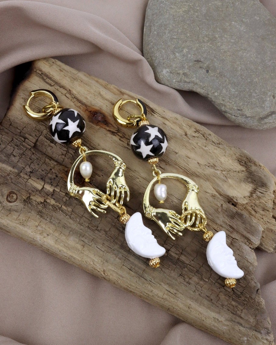 Women Midnight Foxes Studio Earrings | Moon, Stars & Magic Hands Earrings