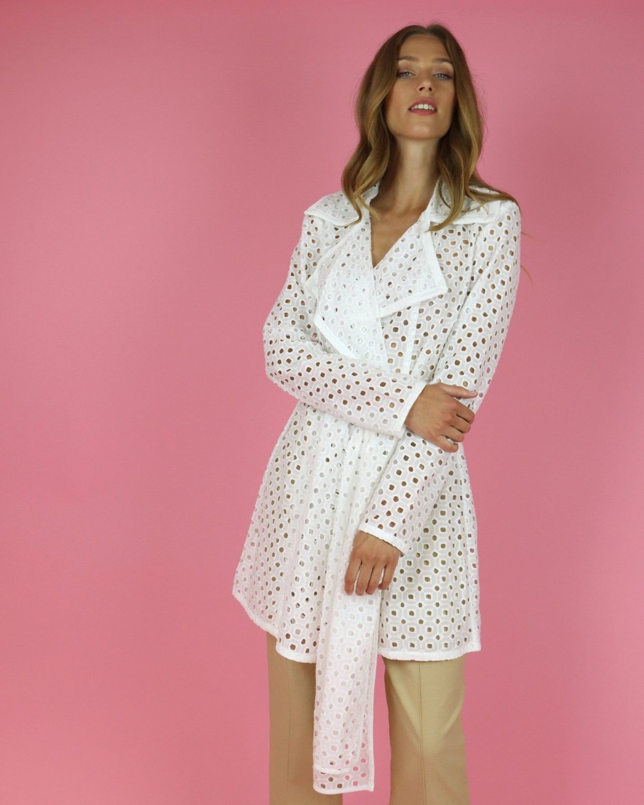 Women Skazi Coats & Jackets | White Lace Belted Jacket