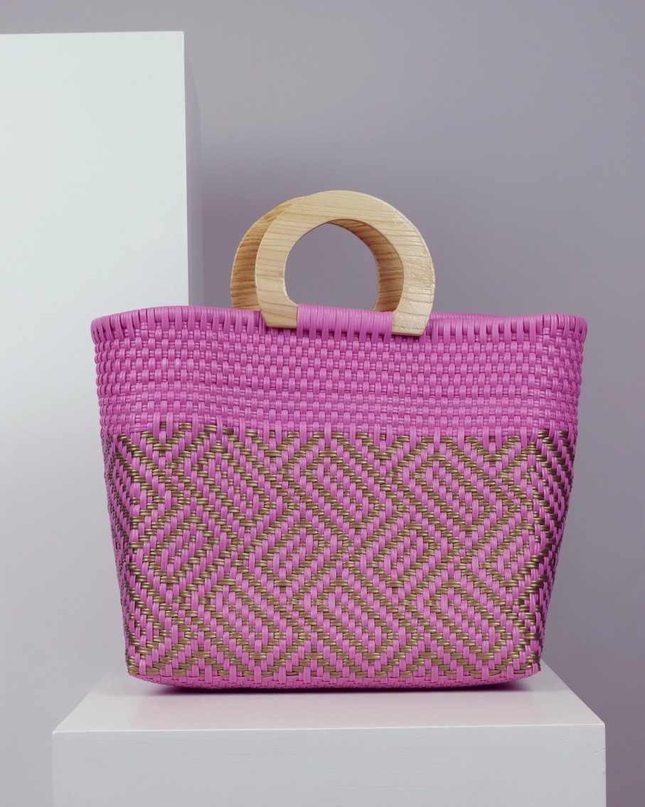 Women BLAIZ Mexico Beach Bags | Asuncion Wooden Handle Woven Tote