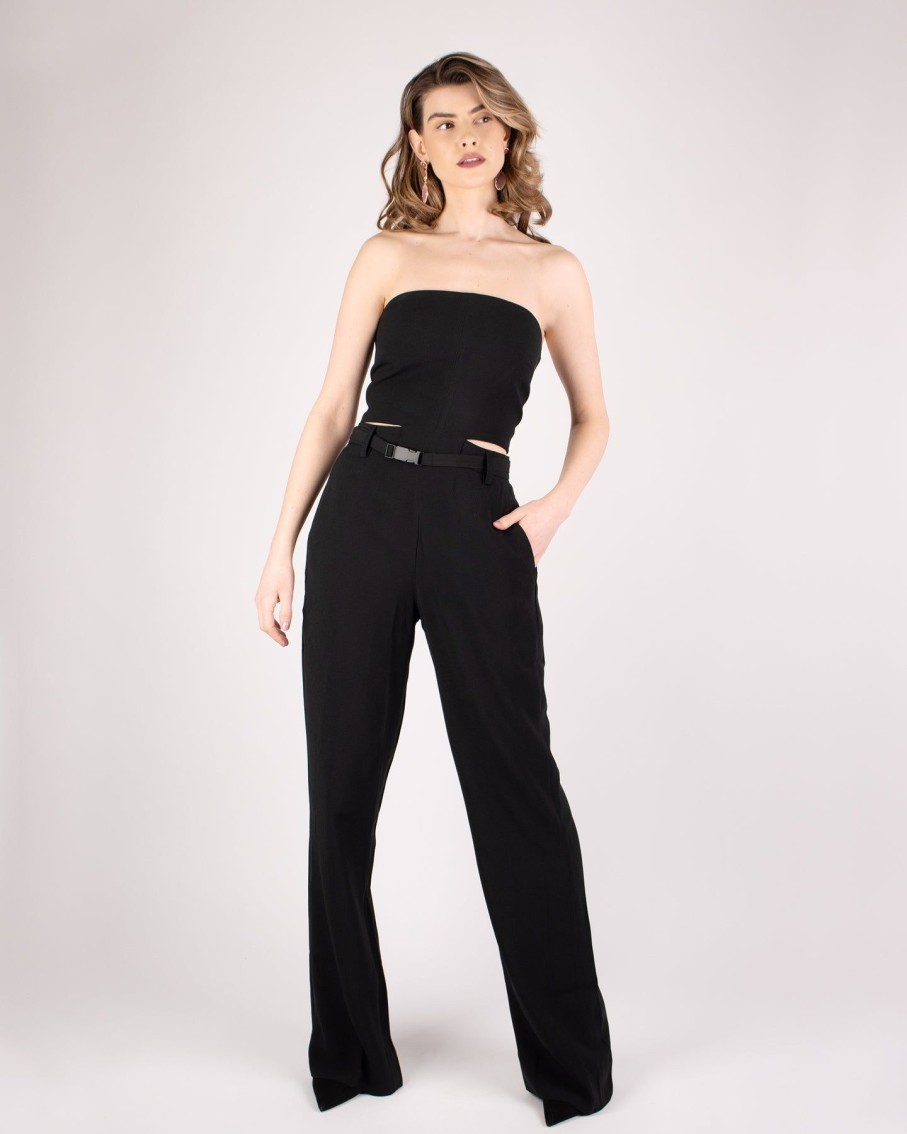 Women Animale Jumpsuits & Playsuits | Strapless Black Cut-Out Jumpsuit