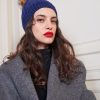 Women 227 Hats, Gloves & Scarves | Navy Plaited Knit Pom Pom Hat