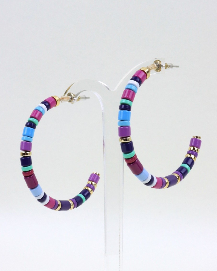 Women 227 Earrings | Purple And Blue Striped Hoops