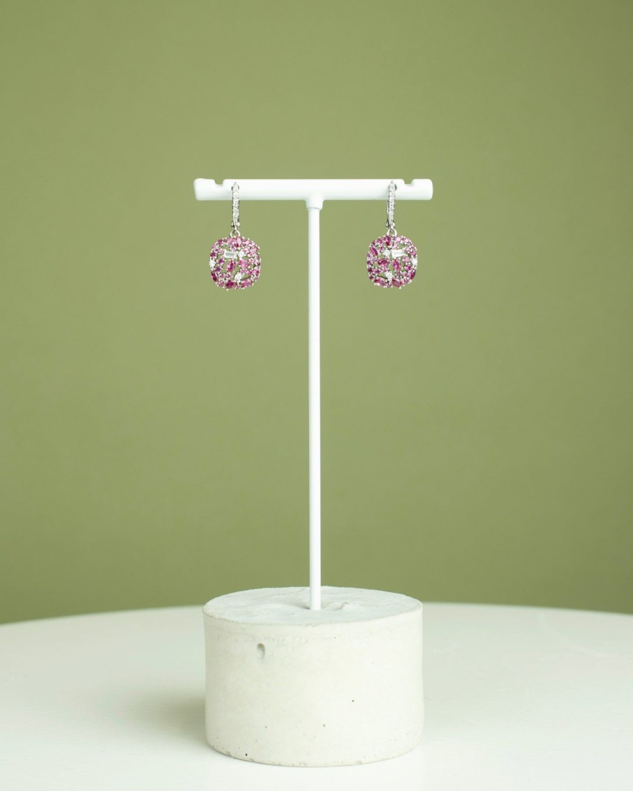 Women 227 Earrings | Magenta Gem Silver Cushion Earrings