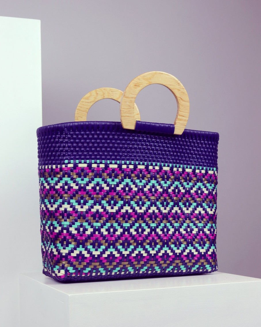 Women BLAIZ Mexico Beach Bags | Luana Wooden Handle Woven Tote