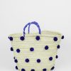 Women 227 Beach Bags | Blue Pom Pom Raffia Beach Bag