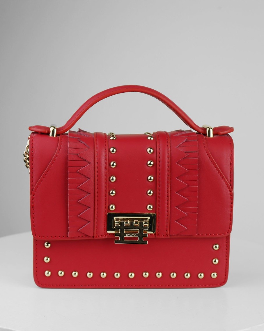 Women Florian London Cross-Body Bags | Mini Red And Gold Studs Crossbody Bag