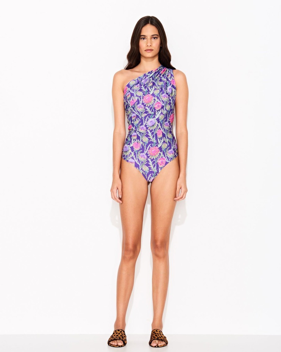 Women Triya Swimwear & Beachwear | Eva Purple Floral Print One Shoulder Swimsuit