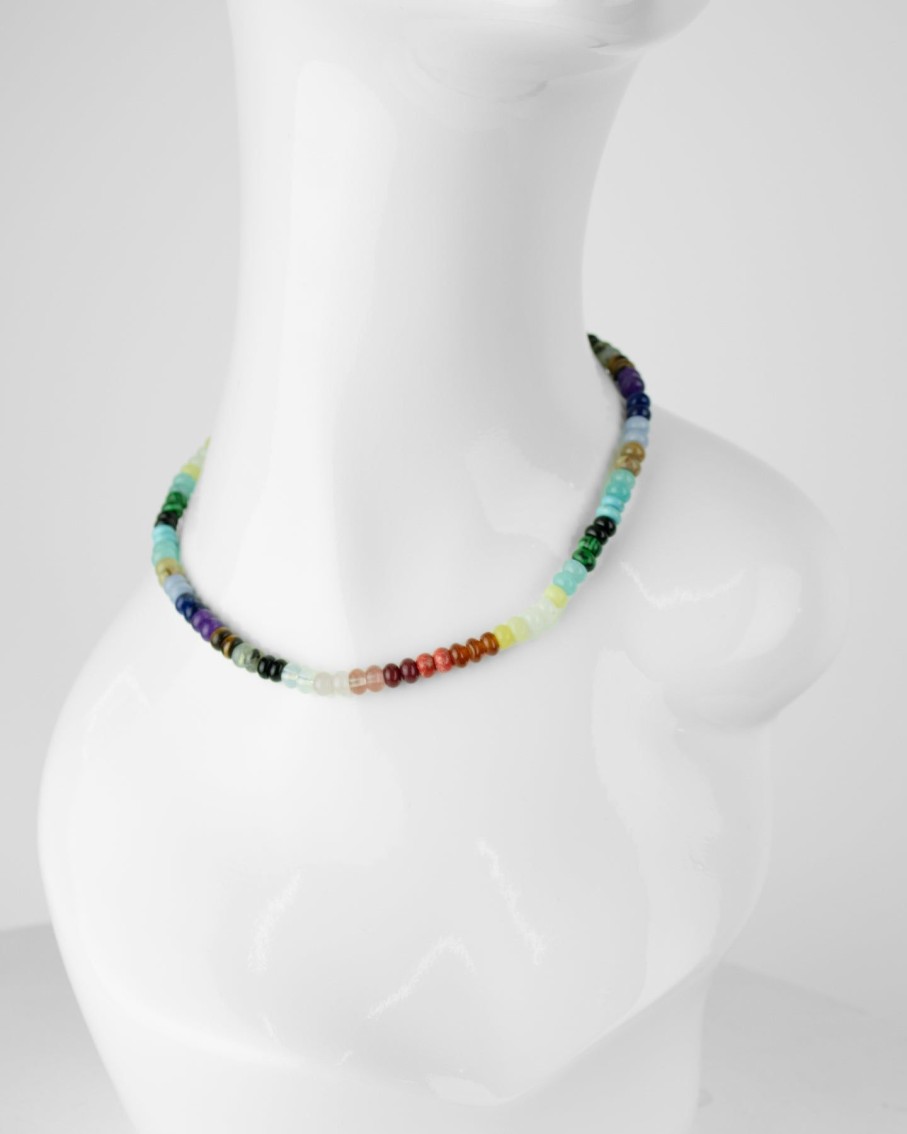 Women 227 Necklaces | Vera Gold Multi Coloured Stones Beaded Necklace