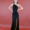 Women Tufi Dresses | Black Asymmetrical Split Hem Maxi Dress