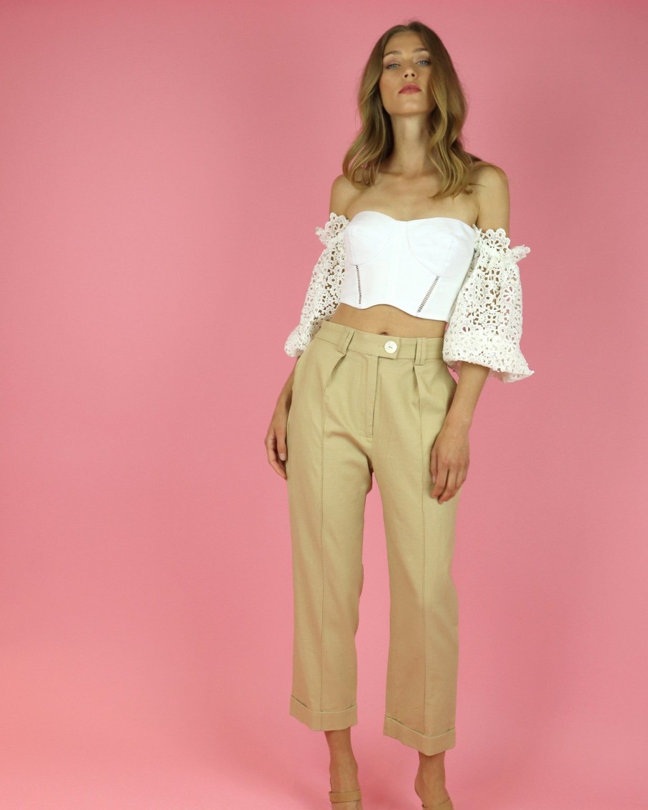 Women Skazi Trousers | Beige Cropped Trousers