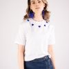 Women Arara for BLAIZ Tops & T-Shirts | Beaded Blue Hearts White Cropped T-Shirt